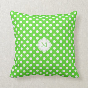 Monogram: Green  And White Polka-dot Pillow