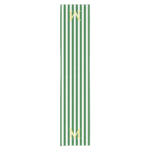 Monogram Green and White Striped Table Runner