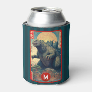 Monogram Green Asian Lizard Monster Retro Bold Fun Can Cooler