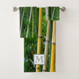 Monogram   Green Bamboo Forest Botanical Earthy Bath Towel Set