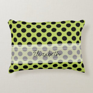 Monogram Green Black Cute Chic Polka Dot Pattern Decorative Pillow