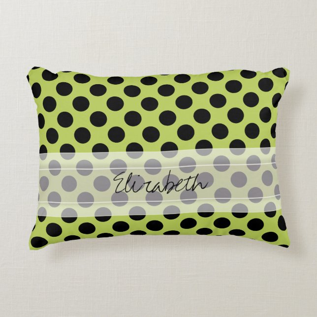 Monogram Green Black Cute Chic Polka Dot Pattern Decorative Pillow (Front)