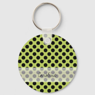 Monogram Green Black Cute Chic Polka Dot Pattern Keychain