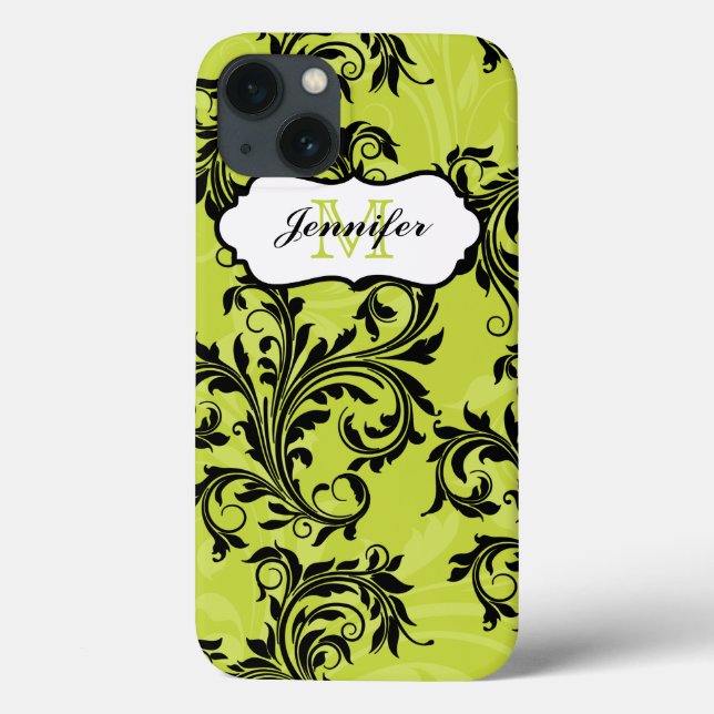 Monogram Green Black Scrolls Swirls iPad 2/3/4 Case-Mate iPhone Case (Back)