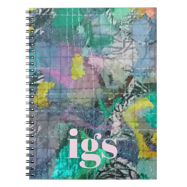 Monogram green blue abstract botanical pattern  notebook (Front)