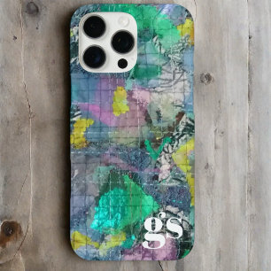 Monogram green blue grey abstract pattern iPhone 16 pro max case