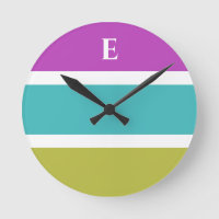 Monogram Green Blue Stripe Contemporary Wall Clock