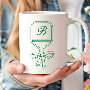 Monogram Green Bow Pickleball Paddle Coffee Mug