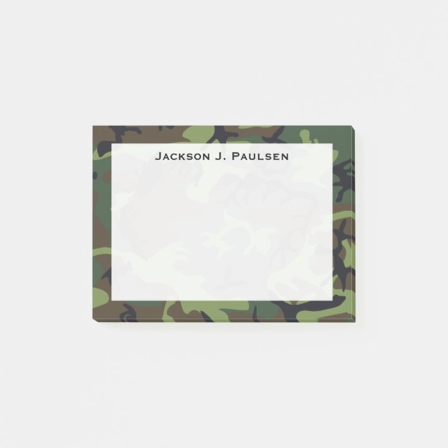 Monogram Green, Brown, Black Camouflage Post-it Notes (Front)