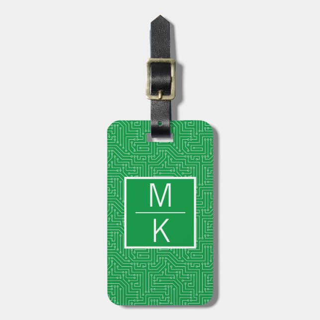 Monogram Green Circuit Square Splitter Luggage Tag (Front Vertical)