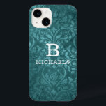Monogram Green Damask Floral Personalized Name Case-Mate iPhone 14 Case<br><div class="desc">Monogram Green Damask Floral Personalized Name iPhone Case features a green floral damask pattern with a monogram and personalized name. Personalize by editing the text in the text box or delete for no text. Designed by Evco Studio www.zazzle.com/store/evcostudio</div>