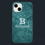 Monogram Green Damask Floral Personalized Name Case-Mate iPhone 14 Case<br><div class="desc">Monogram Green Damask Floral Personalized Name iPhone Case features a green floral damask pattern with a monogram and personalized name. Personalize by editing the text in the text box or delete for no text. Designed by Evco Studio www.zazzle.com/store/evcostudio</div>