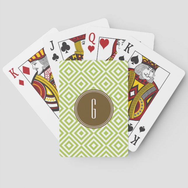 Monogram Green Diamond Brown Playing Cards (Back)