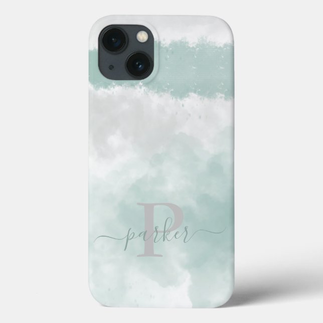 Monogram Green Elegant Watercolor Case-Mate iPhone Case (Back)