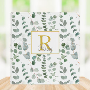 Monogram Green Eucalyptus Pattern Binder