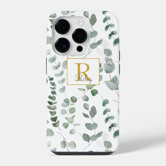 Monogram Green Eucalyptus Pattern iPhone Case (Back)