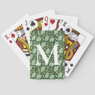 Monogram Green Floral Block Print Playing Cards