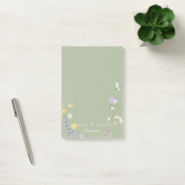 Monogram Green Floral Butterfly Botanical Cottage  Post-it Notes