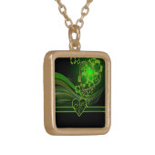 Monogram Green Floral Gold Heart Wave Flourish Gold Plated Necklace (Front Left)