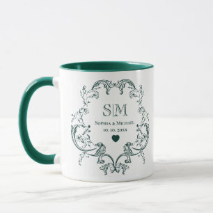 Monogram Green Floral Wreath Wedding Mug