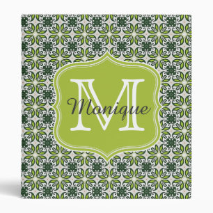 Monogram Green Flowers Pattern Binder