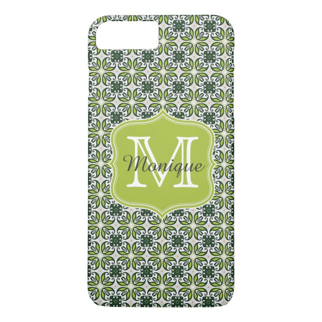 Monogram Green Flowers Pattern Case-Mate iPhone Case (Back)