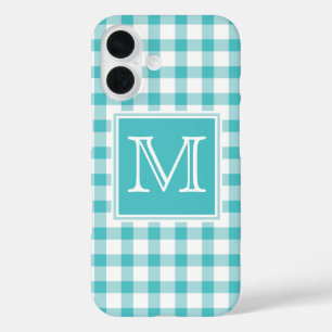 Monogram Green Gingham Plaid Chequered Simple iPhone 16 Case