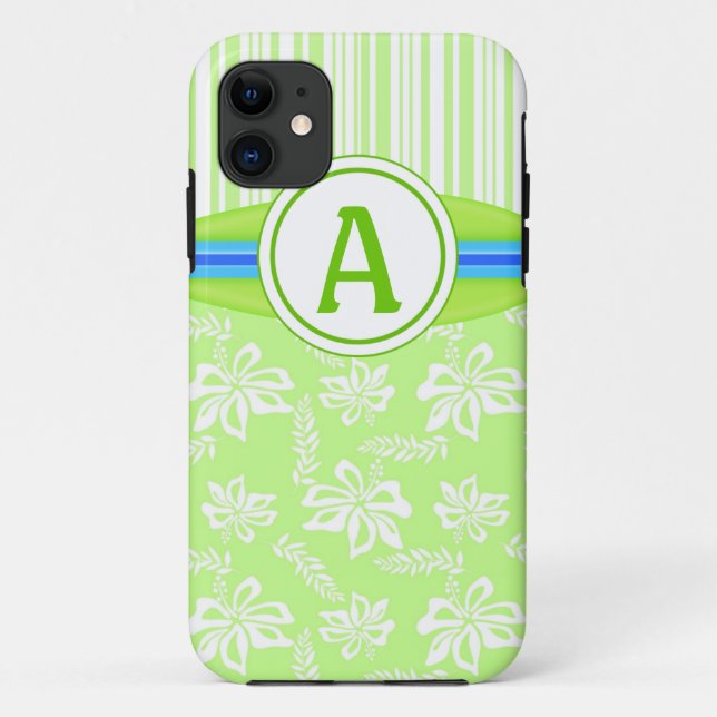 Monogram Green Hibiscus & Surfboard iPhone 5 Coque (Dos)