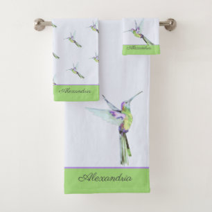 Monogram green Hummingbird Towel