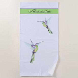Monogram  green Hummingbird Towel