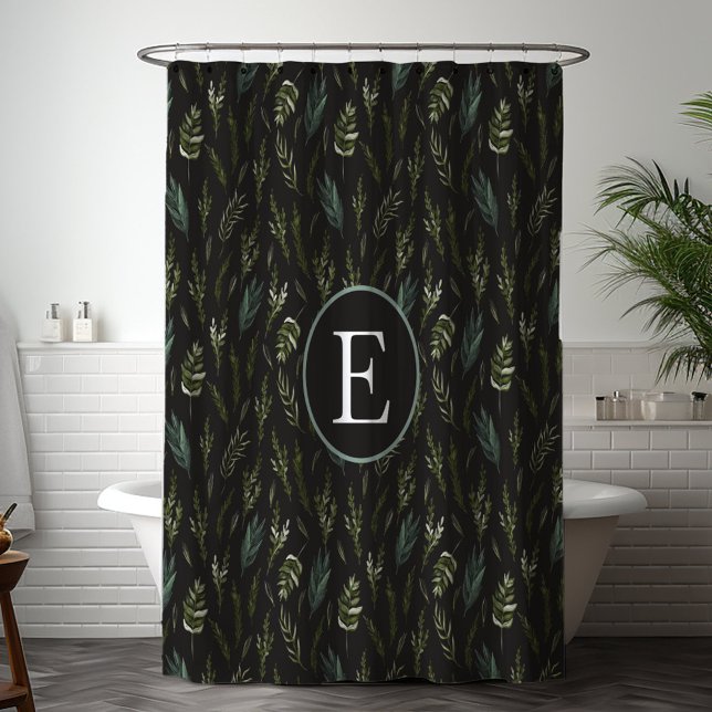 Monogram Green Leaves Botanical Pattern (In situ bathroom)