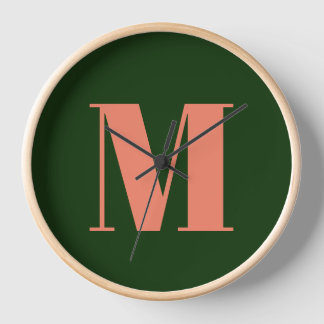 Monogram Green Letter Simple Modern Clock