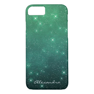 Monogram Green Ombre Sparkle Stars Midnight Sky Case-Mate iPhone Case