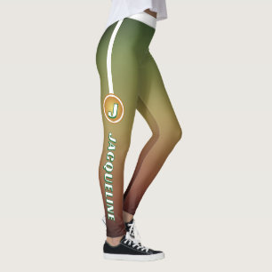 MONOGRAM GREEN Ombre with White Side Stripe Leggings
