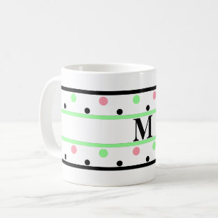 Monogram Green Pink Polka Dots Coffee Mug