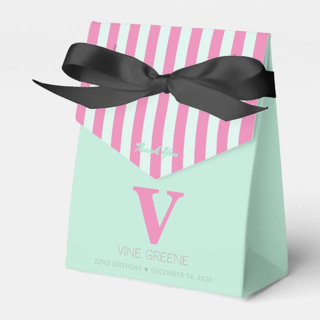 Monogram Green Pink Stripes Favour Box (Front Side)