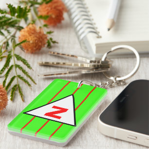 Monogram Green Red Stripes Keychain