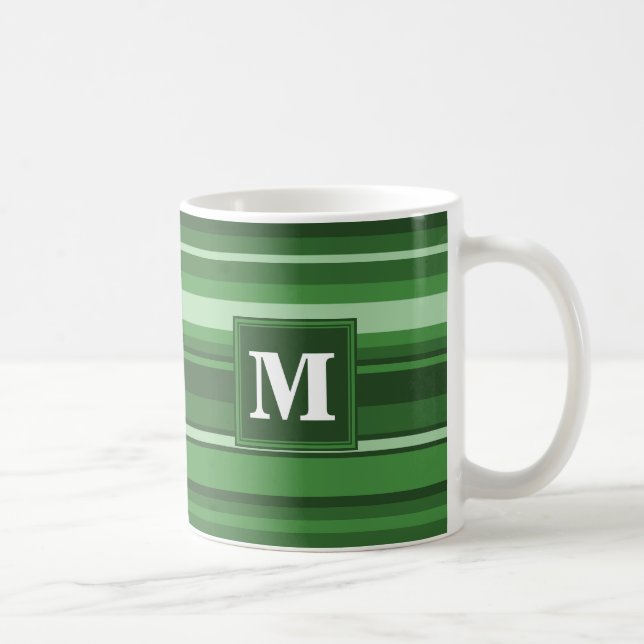 Monogram green stripes coffee mug (Right)
