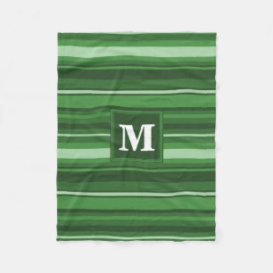 Monogram green stripes fleece blanket