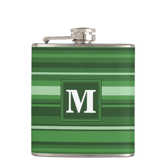 Monogram green stripes hip flask (Front)
