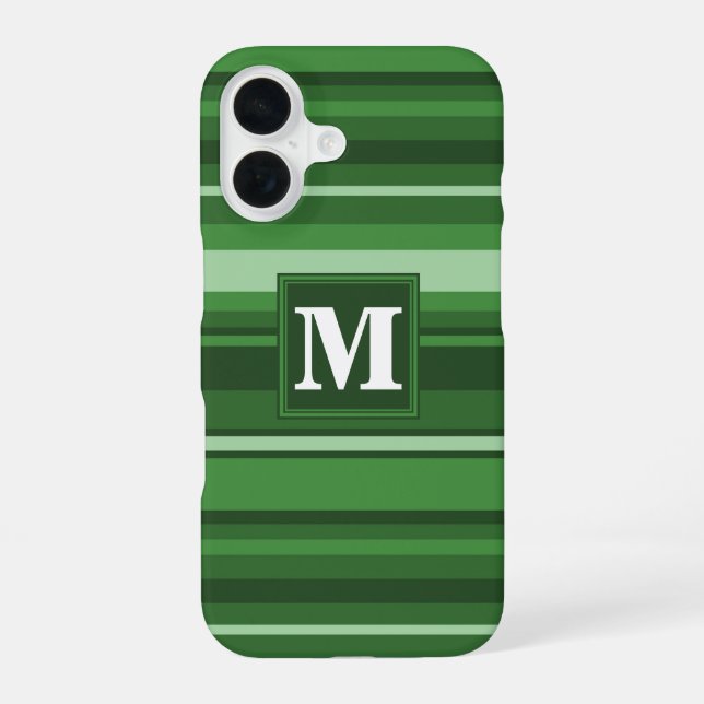 Monogram green stripes  iPhone 16 case (Back)