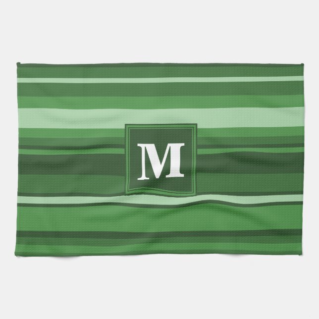 Monogram green stripes kitchen towel (Horizontal)