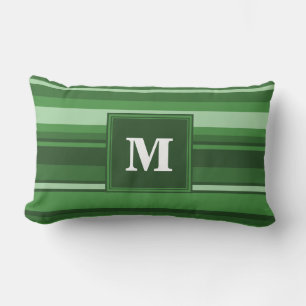 Monogram green stripes lumbar pillow