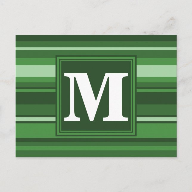 Monogram green stripes postcard (Front)