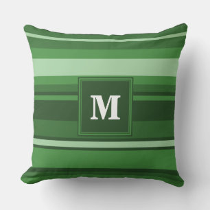 Monogram green stripes throw pillow