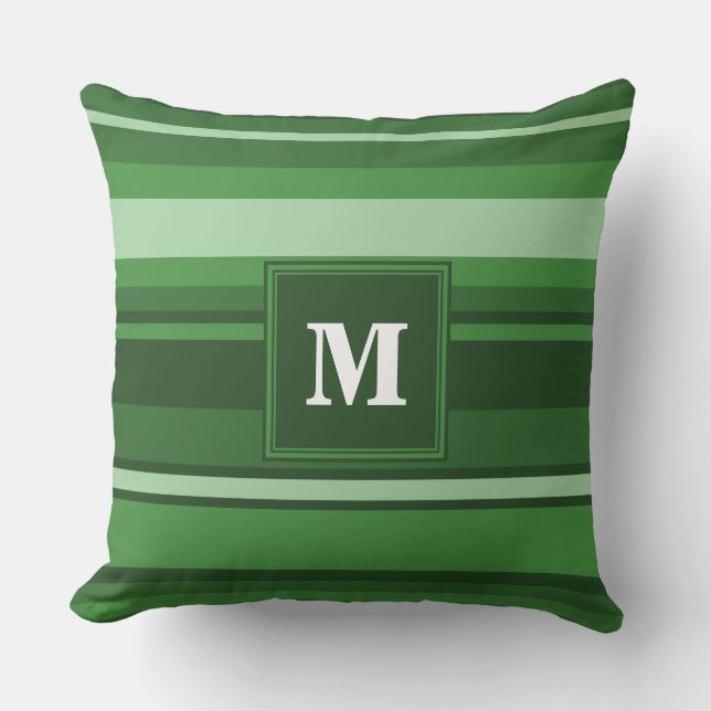 Monogram green stripes throw pillow (Front)