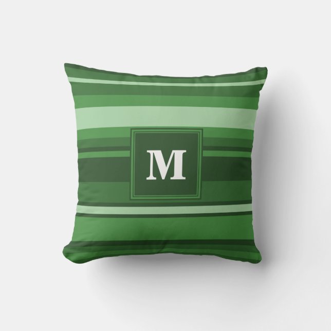 Monogram green stripes throw pillow (Front)