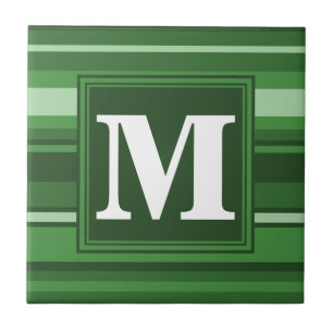 Monogram green stripes tile