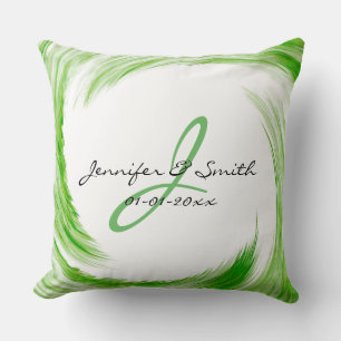 Monogram Green Swirl Abstract Art #2 Throw Pillow