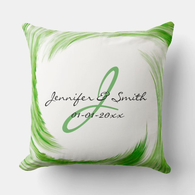Monogram Green Swirl Abstract Art #2 Throw Pillow (Front)